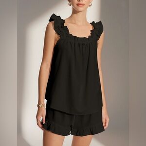 Commense Black Ruffle-Trim Short Set Size XS NWT